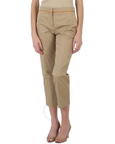 Burberry Silk Trim Cropped Cotton Chinos - Natural