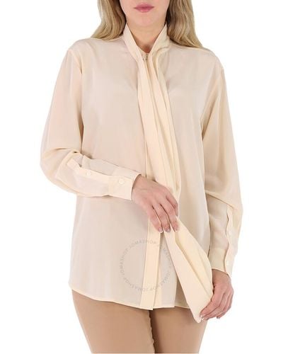 Burberry Pale Biscuit Kimmy Silk Pussy Bow Blouse - Natural