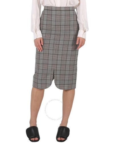 Burberry Check Wool Scalloped Hem Pencil Skirt - Grey