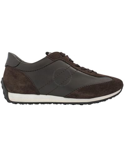 Tod's Dark Suede And Leather Lace-up Trainers - Brown