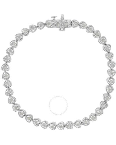 Haus of Brilliance .925 Sterling Silver 1.0 Cttw Miracle Set Diamond Heart-link 7'' Tennis Bracelet - Metallic