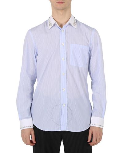 Burberry Pale Camberwell Classic Fit Embellished Pinstriped Cotton Shirt - Blue