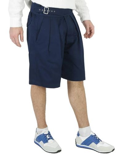 Maison Margiela Pleated Buckled Bermuda Shorts - Blue