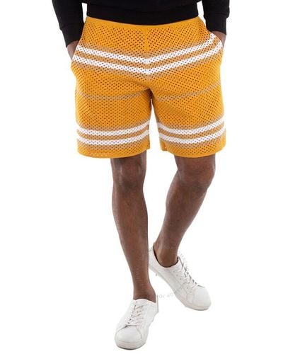 Burberry Marigold Morriss Icon Stripe Pointelle Knit Shorts - Yellow