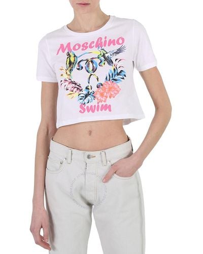 Moschino Cotton Floral Print Crop T-shirt - White