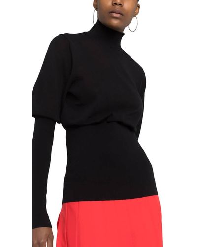 Burberry Zuri Puffed-sleeve Cotton-blend Turtleneck Jumper - Black