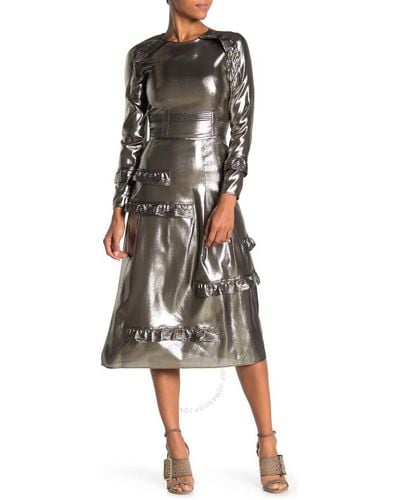 Burberry Celestia Silk Blend Metallic Midi Dress - Black