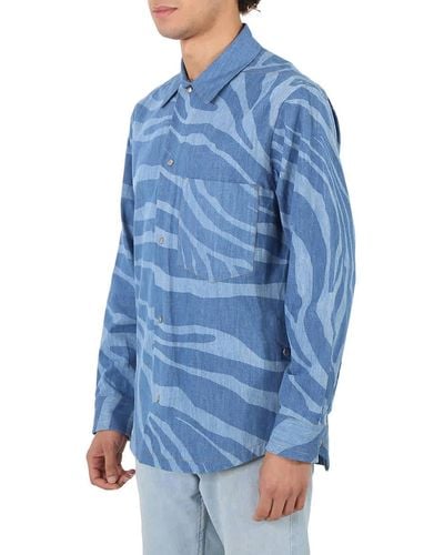 Roberto Cavalli Macro Zebra-print Denim Shirt - Blue