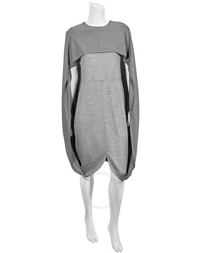 Burberry Wool-blend Cape Detail Dress - Gray