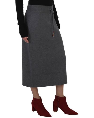 Burberry Leanora Logo Cashmere-blend Drawstring Skirt - Grey