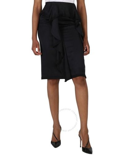 Burberry Martia Ruffle Trim Silk Skirt - Black
