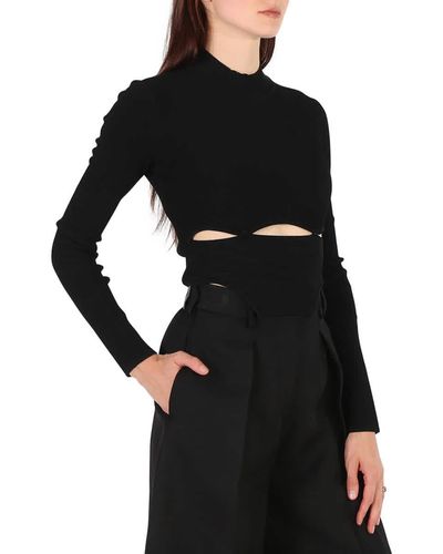 Roberto Cavalli Knit Cut Out Button Detailed Crew Neck Top - Black