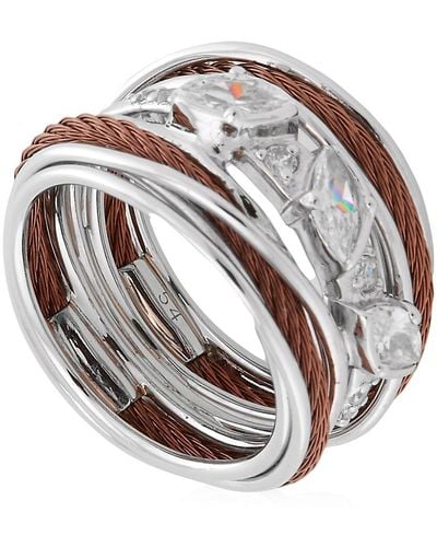 Charriol Tango White Cz Stones Stainless Steel Bronze Pvd Cable Ring - Metallic