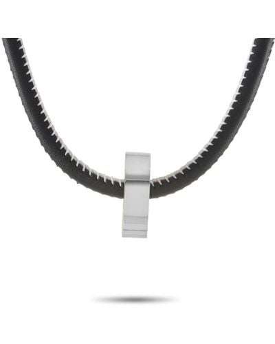 Calvin Klein Stainless Steel Black White Leather Yellow Bearing Beaded Necklace - Metallic