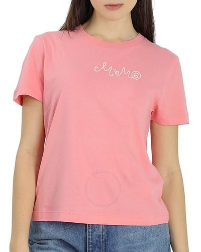 MM6 by Maison Martin Margiela Mm6 Short-sleeve Logo Embroidered T-shirt - Pink