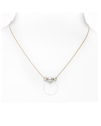 Mikimoto Akoya Three Pearl Gold Station Necklace - Metallic