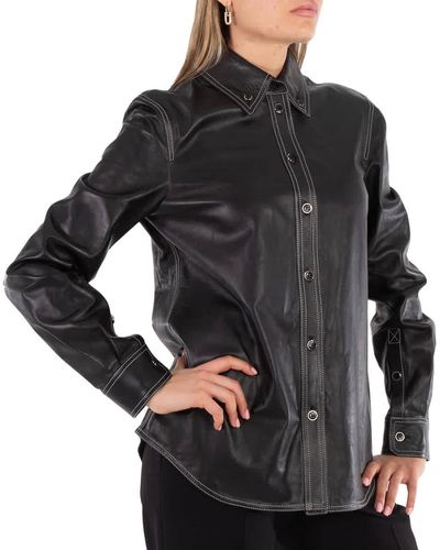 Burberry Leather Manzoni Button Down Shirt - Black