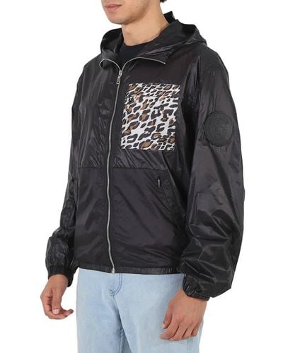 Roberto Cavalli Lightweight Leopard Pocket Windbreaker Jacket - Black