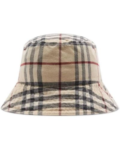 Burberry Stone Check Cotton Twill Woven Bucket Hat - Gray