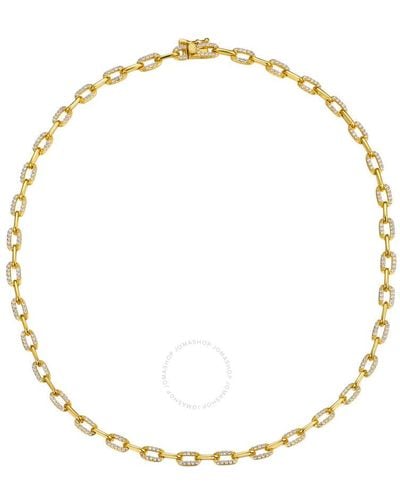 Rachel Glauber Megan Walford 14k Yellow Gold Plated With Cubic Zirconia Flat Cable Link Chain Layering Bracelet - Metallic