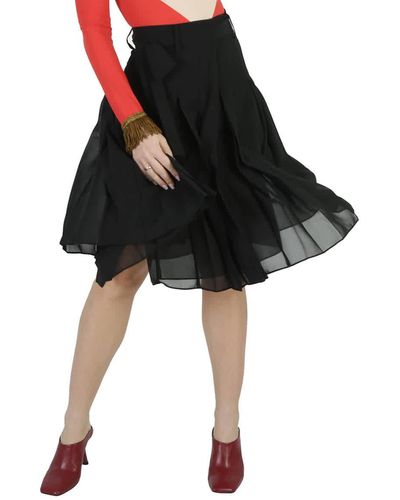 Burberry Tie Waist Pleated Georgette Skirt - Black