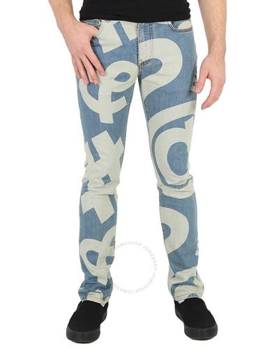 Moschino Symbols Logo Print Denim Jeans - Blue