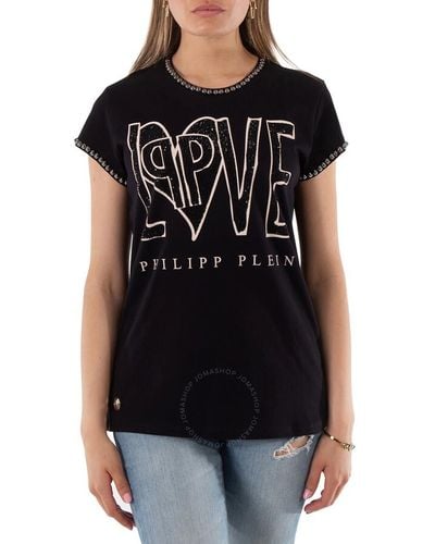 Philipp Plein Love Crystal Logo Cotton T-shirt - Black