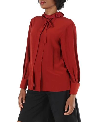 Chloé Ruffle-neck Silk Shirt - Red