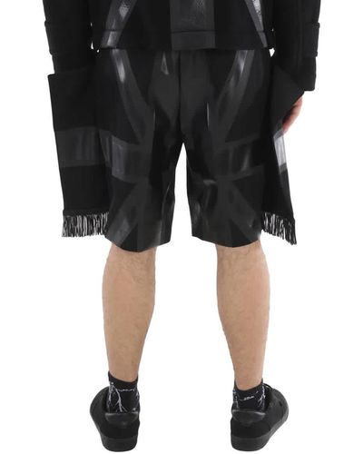 Burberry Union Jack Fringe Detail Wool Shorts - Black