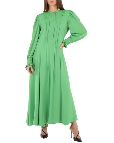 Chloé Vibrant Pintucked Crepe Long Dress - Green