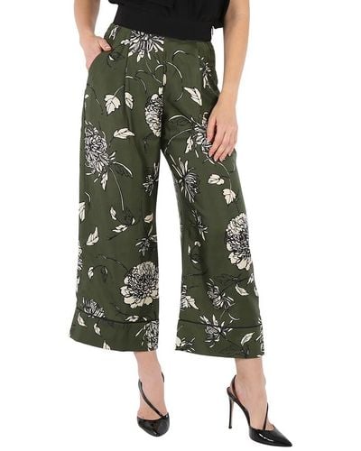 Moncler Floral Silk Trousers - Green