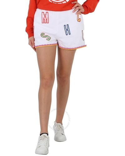 Moschino Fantasy Print Logo-embroidered Lace-trim Shorts - Blue