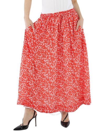 Ganni Floral Print Pleated A-line Skirt - Red