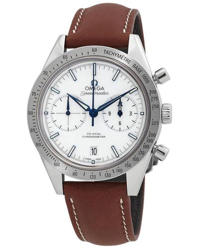 Omega Speedmaster 57 Chronograph White Dial Brown Leather Watch 33192425104001 - Metallic