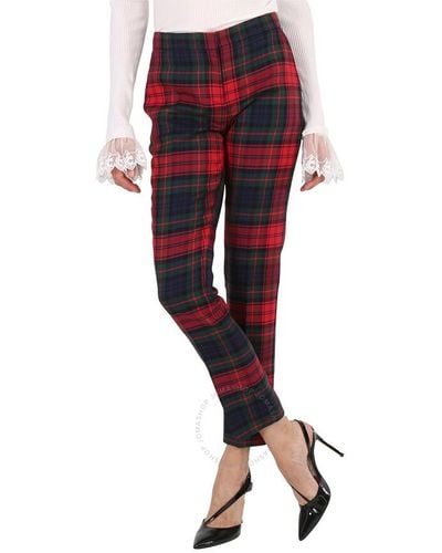 Burberry Hanover Plaid Wool Trousers - Red