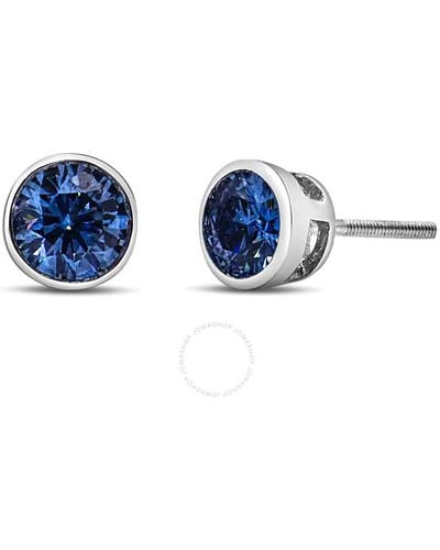 Haus of Brilliance 14k Gold 1.0 Cttw Blue Lab-grown Diamond Screw-back Classic Bezel Solitaire Stud Earrings