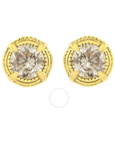 Haus of Brilliance 14k Yellow Gold Plated .925 Sterling Silver 1/3 Cttw Diamond Modern 4-prong Solitaire Milgrain Stud Earrings - Metallic