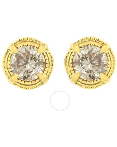 Haus of Brilliance 14k Yellow Gold Plated .925 Sterling Silver 1/3 Cttw Diamond Modern 4-prong Solitaire Milgrain Stud Earrings - Metallic