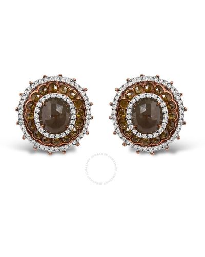 Haus of Brilliance 14k Rose Gold 3 1/2 Cttw Fancy Rose Cut Diamond Circle Shaped Triple Halo Stud Earring - Brown