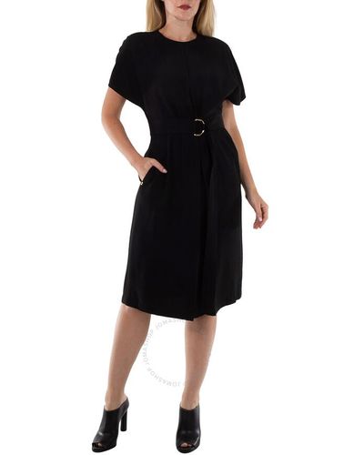 Burberry Eileen Satin Cape-sleeve Midi Dress - Black