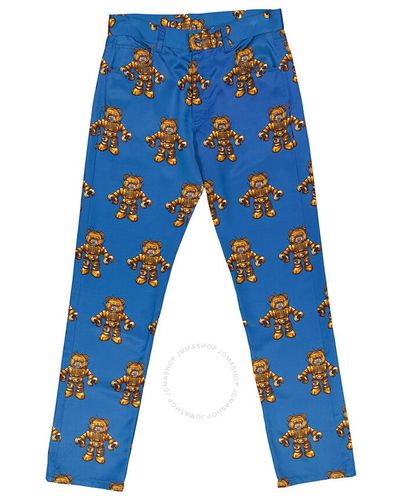 Moschino Allover Robot Bear Print Trousers - Blue