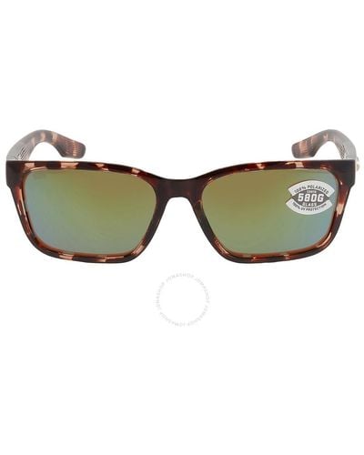 Costa Del Mar Palmas Green Mirror Polarized Glass Square Sunglasses 6s9081 908104 57 - Brown