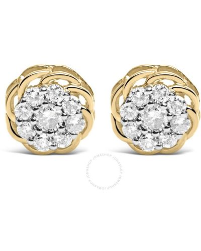 Haus of Brilliance 10k Gold Plated .925 Sterling Silver 1/2 Cttw Diamond Cluster Stud Earrings - Metallic