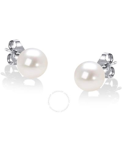 Haus of Brilliance 14k White Gold Round Freshwater Akoya Cultured 6.5-7mm Pearl Stud Earrings Aaa+ Quality