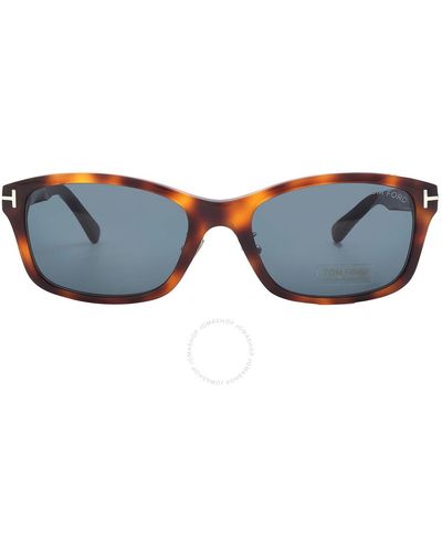 Tom Ford Green Rectangular Sunglasses Ft0875-d 53n 56 - Blue
