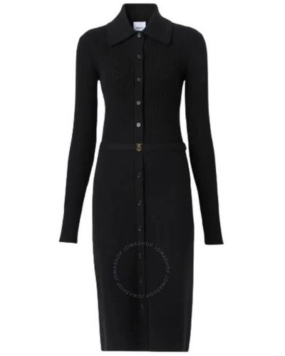 Burberry Kelsee Monogram Motif Rib Knit Wool Dress - Black