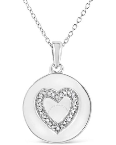 Haus of Brilliance .925 Sterling Silver Prong-set Diamond Accent Heart Emblemed 18'' Pendant Necklace - Metallic