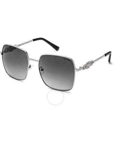 Guess Factory Smoke Gradient Rectangular Sunglasses Gf6115 10b 57 - Metallic