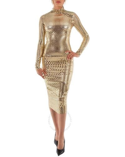 Burberry Gold Thalia Metallic Paillette-embellished Mesh Dress - Natural