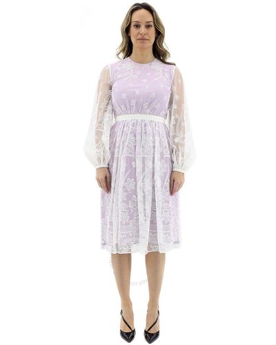 Burberry Puff-sleeve Embroidered Tulle Dress - Multicolor